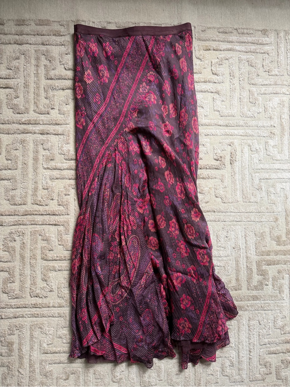 Rebecca Taylor Pink Floral A-Line Midi Skirt on Plum - Picture 4 of 4